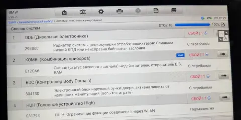 Ошибка эффективности охладителя EGR при диагностике BMW в RaceBox