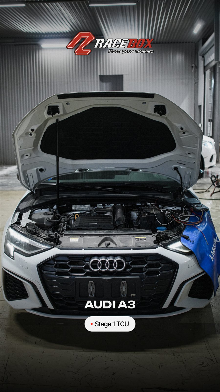 Audi A3 в RaceBox во время настройки DSG DQ200 Stage 1 TCU